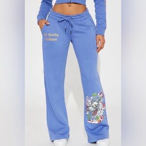 ED HARDY Sweatpants Women's Medium Purple Tiger Tattoos Baggy Loose Grunge
